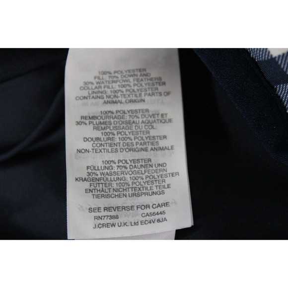 J. Crew Vest Down Puffer Womens Navy White Full Zip Plaid Gingham Feather Medium - Picture 4 of 10